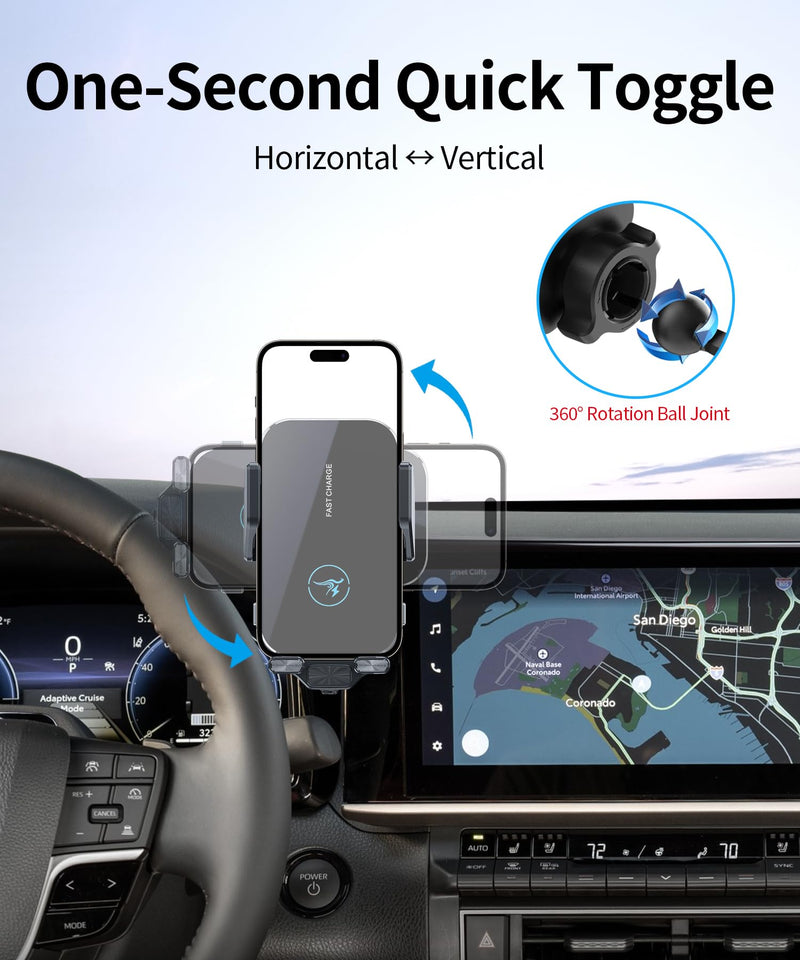 Wireless Charger Car Phone Holder for Toyota Camry 2025 2026, 12.3" Screen | Auto clamp Cell Phone Mount Accessories 15W Qi Fast Charging Stand Compatible with iPhone Android,360° Navigation Bracket for 2025-2026 Camry(12.3 inch screen only)