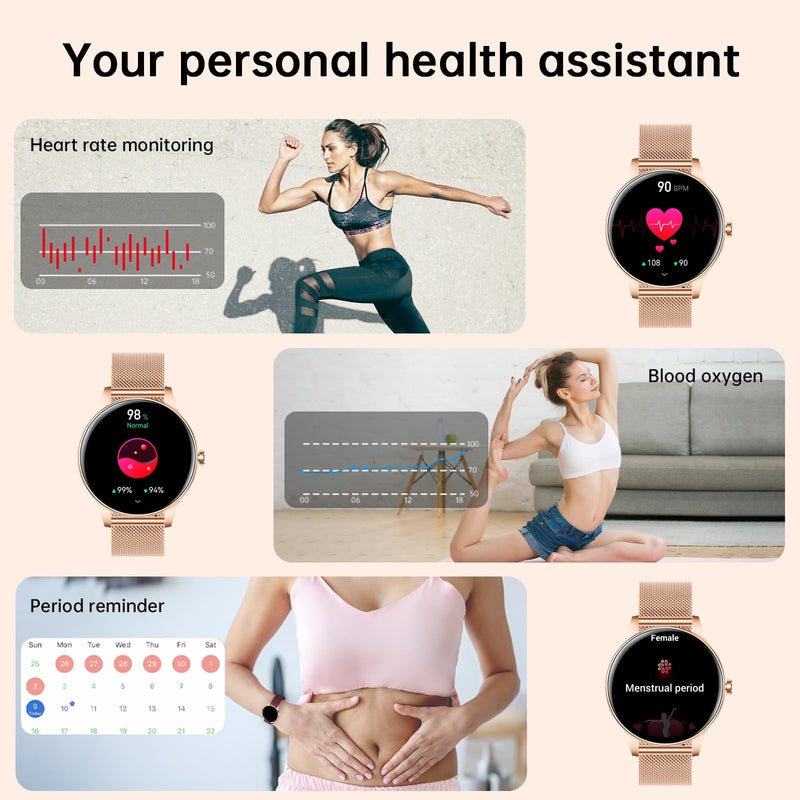Smart Watch for Women(Answer/Make Calls), 1.27" HD Screen Fitness Tracker with Heart Rate/Sleep Monitor, 130+ Sport Modes IP68 Waterproof Activity Tracking, Smartwatch for Android Phones iPhone Rose Gold