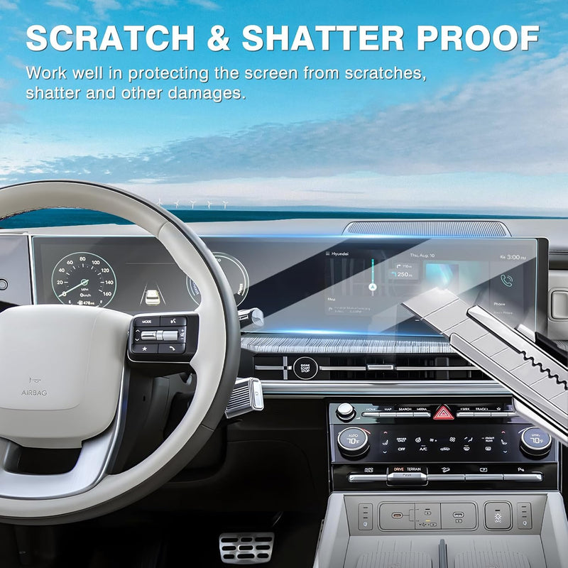 Karltys [Upgrade] 2024 2025 2026 Hyundai Santa Fe Screen Protector 12.3-Inch [No Glare & Fingerprint] for Touchscreen & Instrument Cluster Screen Cover Protective Nano Soft Protective Film for Santa Fe Accessories
