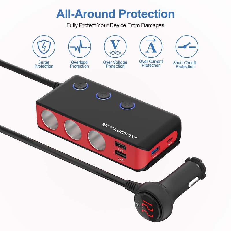 Car Cigarette Lighter Adapter, USB C Charger 30W and Quick Charge 3.0 Car Cigarette Lighter Splitter, 12V/24V Independent Switches, Fast Car USB Charger for All Car Devices, iPhone 14/13/12 pro | Car Cigarette Splitter 12V/24V Independent Switches, Fas...