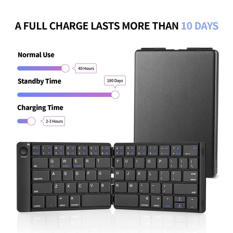 Samsers Foldable Bluetooth Keyboard - Portable Wireless Keyboard with Stand Holder, Rechargeable Full Size Ultra Slim Folding Keyboard Compatible IOS Android Windows Smartphone Tablet and Laptop-Black Black