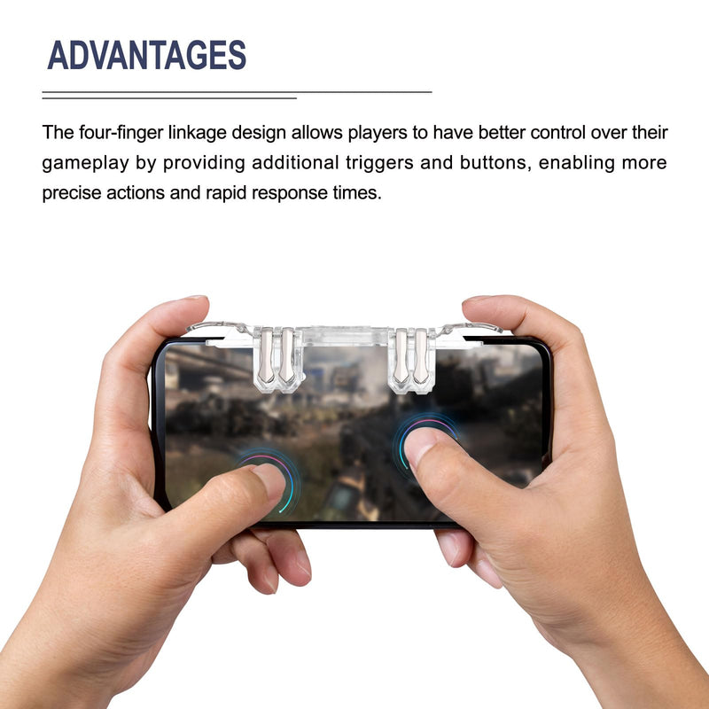 MECCANIXITY Gaming Trigger Mobile Game Controller 1 Pair Six-Finger Linkage Fire Key High Sensitive Clear for 4.7-6.5 Inch Cell Phone