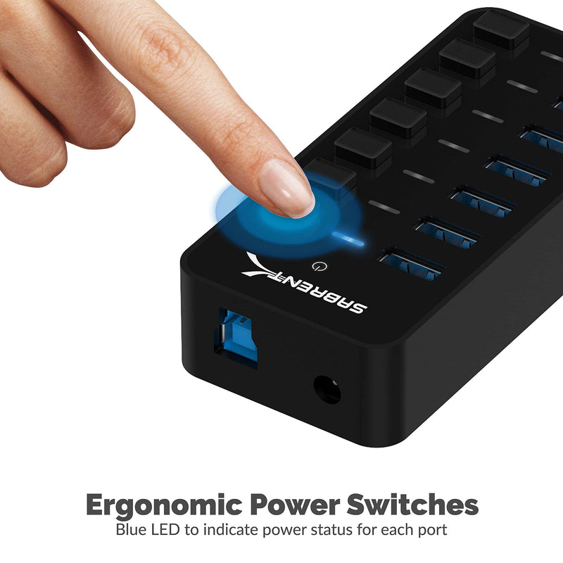 Sabrent USB 3.0 Tool-Free Enclosure + 36W 7-Port USB 3.0 Hub with Individual Power Switches