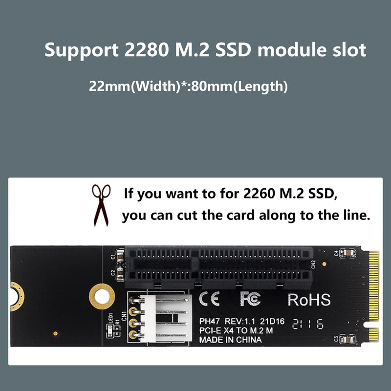 GELRHONR NGFF M.2 to PCI-E 4X 1X Riser Card,M.2 Key M 2260 2280 SSD Port to PCIE Adapter with LED Indicator SATA 15pin Power Riser for Bitcoin Miner Mining-Black