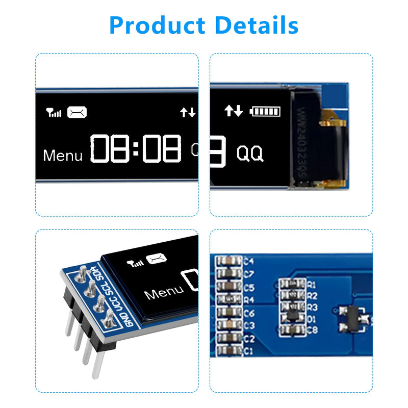 APKLVSR 3pcs 0.91 Inch I2C Display Module, IIC I2C Display OLED Display Module 128 x 32 3.3 V/5 V for Arduino and Other Microcontrollers (White)
