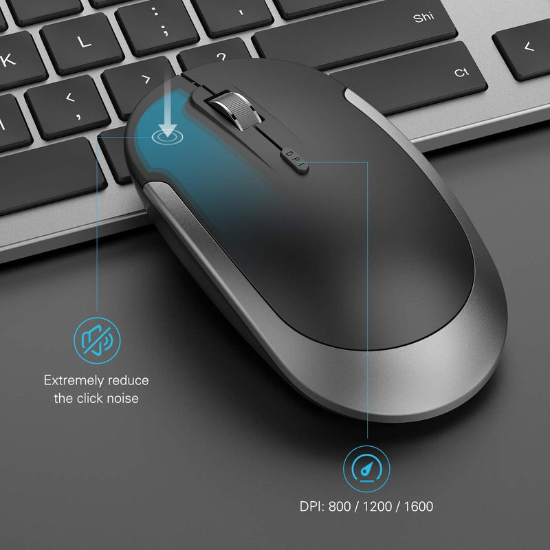 Wireless Keyboard and Mouse Combo - Full Size Slim Thin Wireless Keyboard Mouse with Numeric Keypad 2.4G Stable Connection Adjustable DPI (Grey & Black) Wireless keyboard mouse black & grey