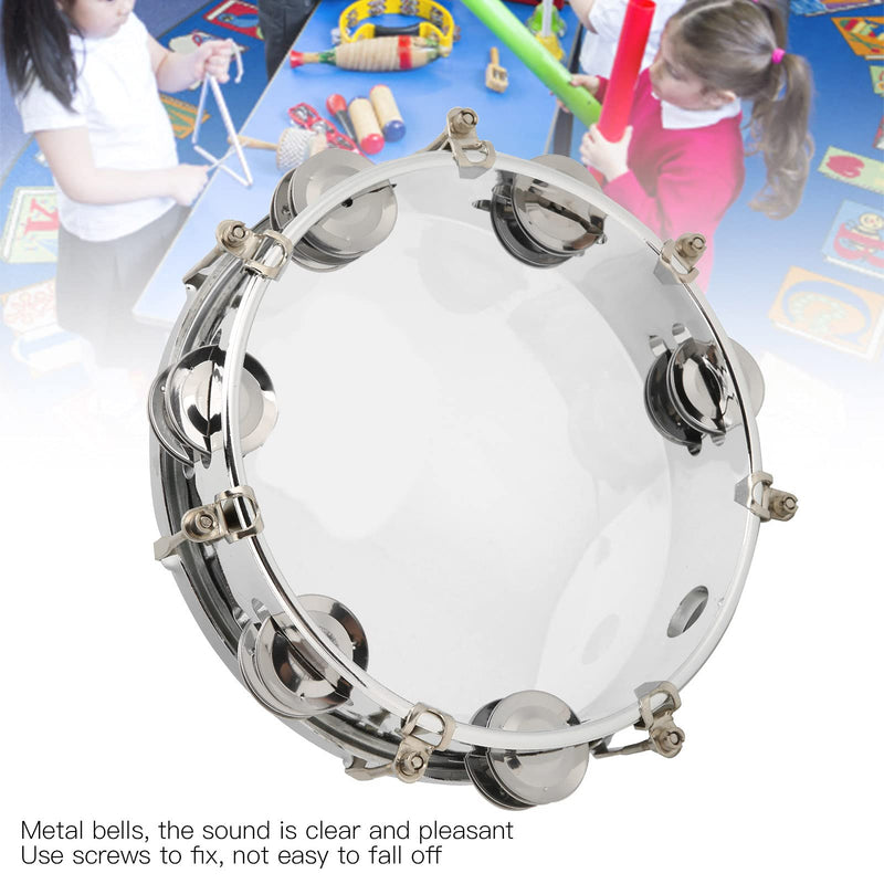 8in Tambourine Adjustable Tone Hand Drum Hand Held Percussion Educational Musical Instrument Cymbal Bells Double Row Jingle Bells with Drum Key(Transparent) Transparent