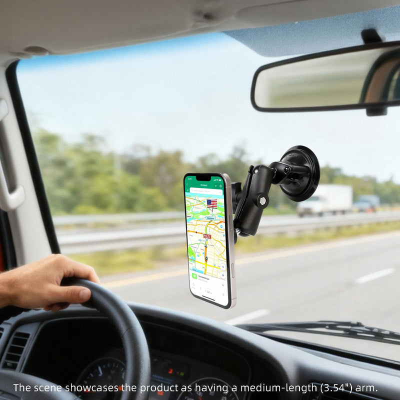 Magnetic Cell Phone Holder Base with 3.54" Double Socket arm for MagSafe iPhone 17 16 15 14 13 Series,Compatible with RAM B Size Mounts Magnetic Phone Holder with 3.54" Arm