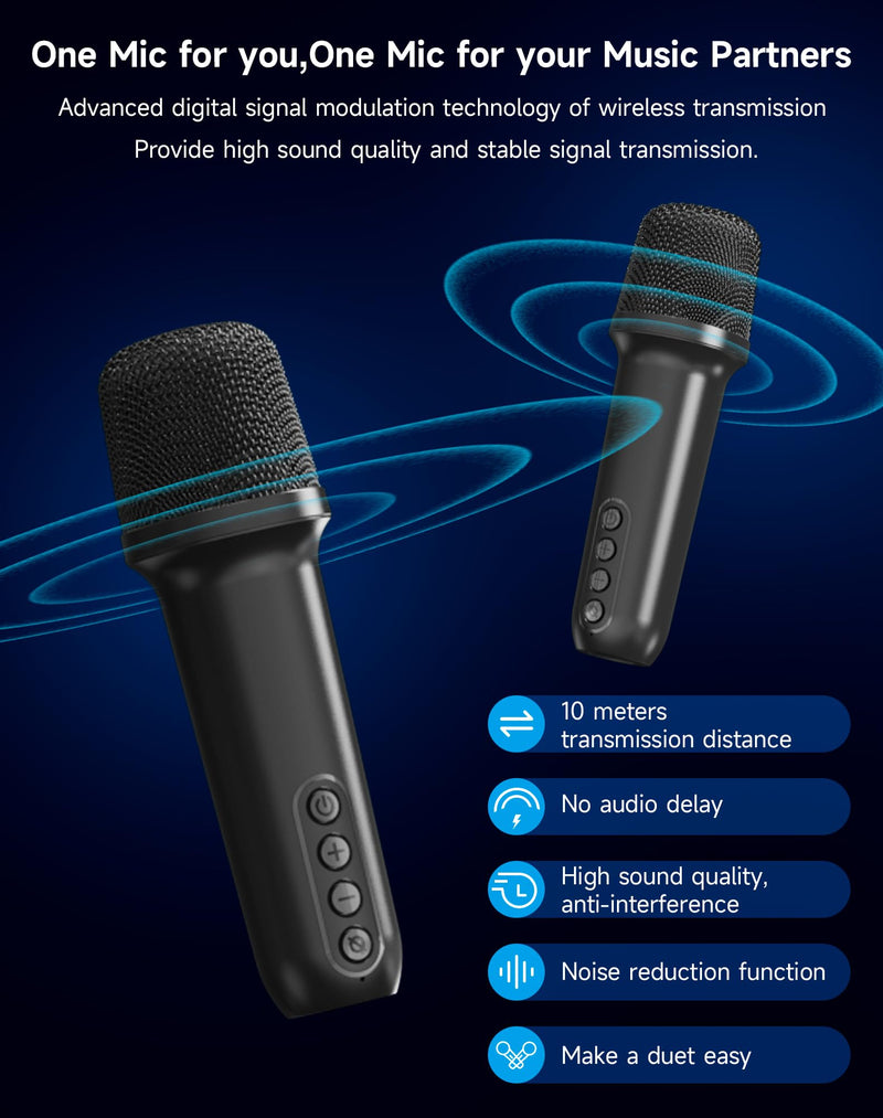 SINWE Portable Karaoke Machine with 2 Wireless Microphones - Bluetooth Singing Device with Colorful Lights & 15W Speaker for Christmas, Birthday Parties, Weddings & Home Entertainment