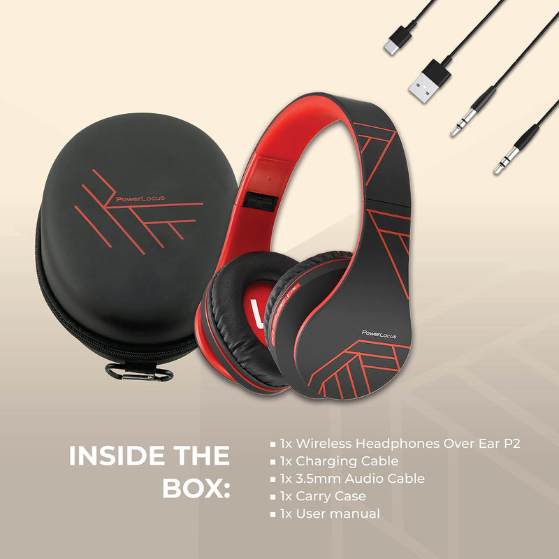 PowerLocus P2 Bundle - Wireless Headphones Over-Ear - 1pcs Rose Gold and 1pcs Black/Red