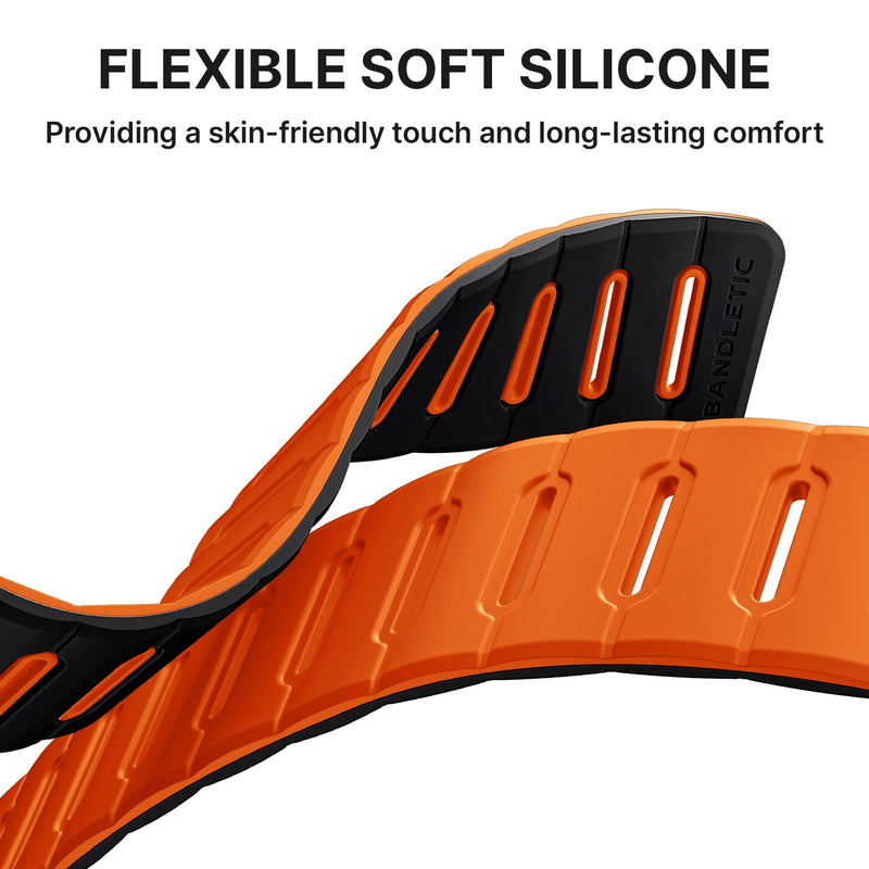 Bandletic Magnetic Reversible Bands Compatible with Apple Watch Band | Breathable Strong Magnet Strap Replacement for iWatch Straps 42mm(Series 11/10),41mm(9/8/7), 40mm(SE3/SE2/6/5/4),38mm(3/2/1) Black-Orange 38mm/40mm/41mm/42mm(Series 11 10)