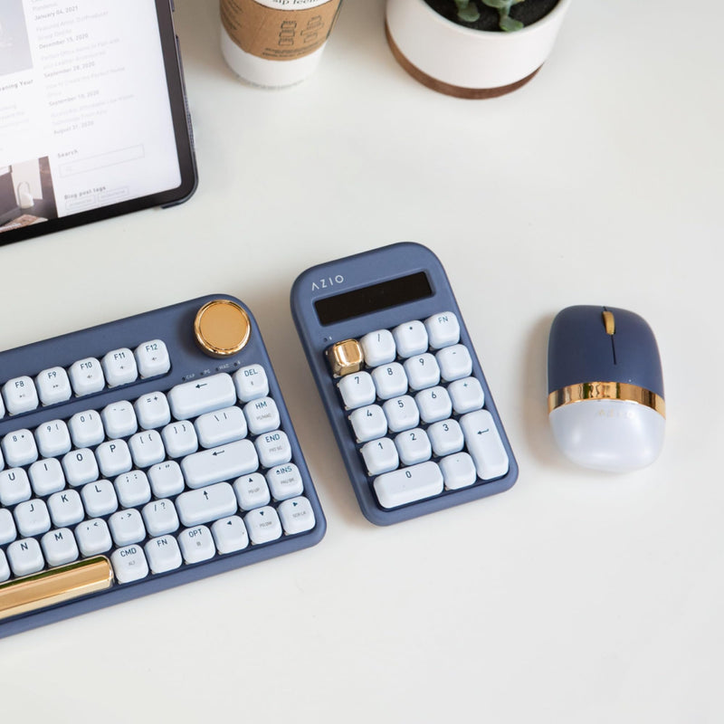 AZIO IZO Wireless Mechanical Calculator & Number Pad - Bluetooth 5.0 & USB, Gateron-Blue Mechanical Switch, 9 Backlight Modes, Rechargeable, PC & Mac Compatible, Blue Iris (IN105) Azio IZO