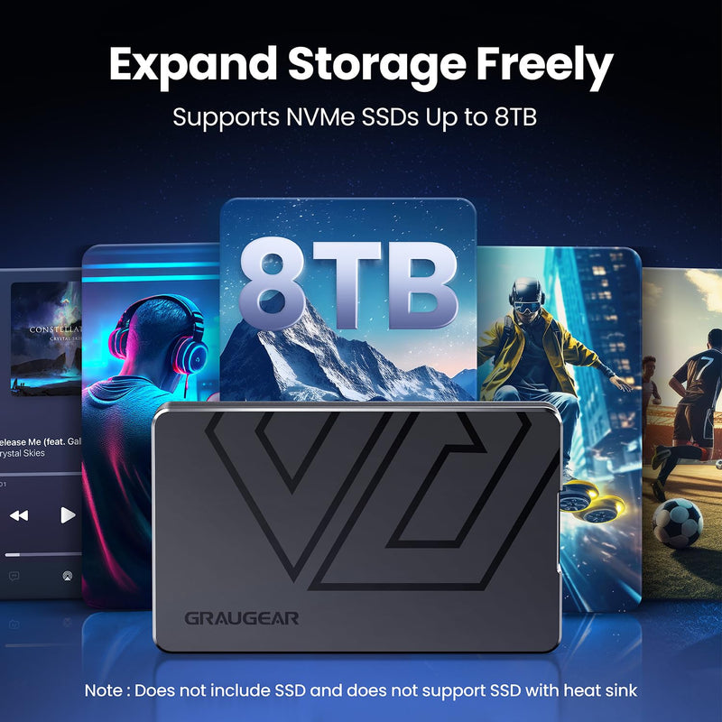 GRAUGEAR USB4 M.2 SSD Enclosure, 40Gbps Aluminum Alloy Tool-Free External Case, Thunderbolt 4 Compatible, Supports PCIe Gen4 NVMe 2230-2280 SSD, Compact Portable External Storage (U4-40G01) U4-40G01