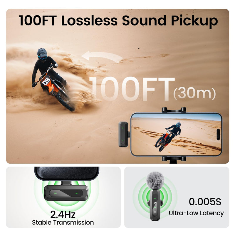 Wireless Lavalier Microphone for iPhone iPad,Mini Microphone for iPhone with Noise Cancelling,lapel microphone wireless for Content Creator Video Recording, Streaming, Vlogging (Lighting Only)