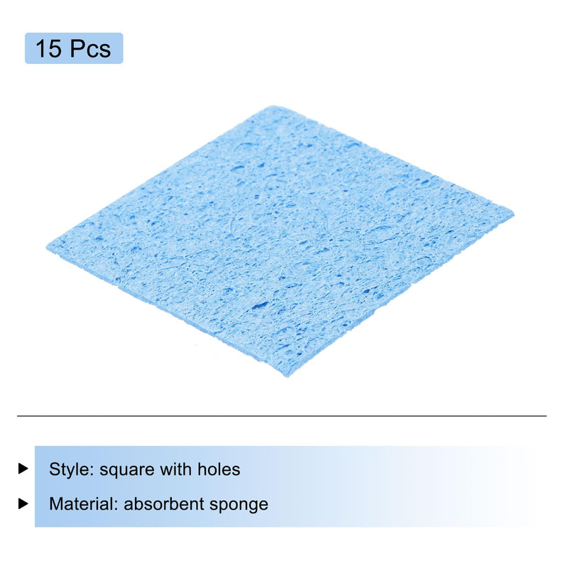 QUARKZMAN Pack of 15 Soldering Sponge 6 x 6 cm Square with Holes Blue Cleaning Pads Soldering Tip Replacement for Cleaning the Soldering Iron 6mm
