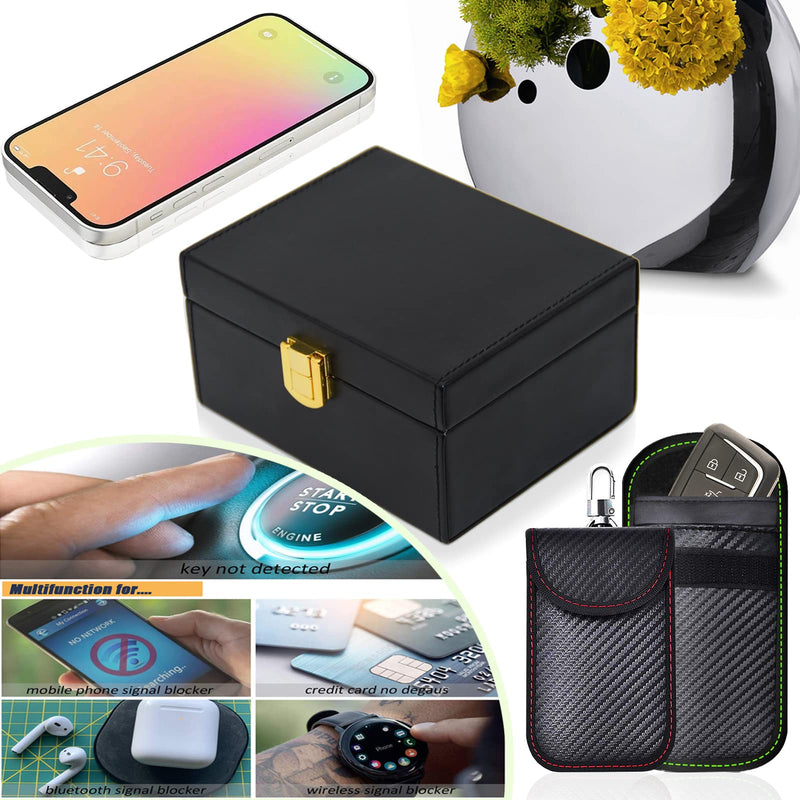 Faraday Box & 2 Pack Faraday Bag for Key Fob Protector, Faraday Cage Key Fob Signal Blocker Faraday Key Fob Protector Faraday Pouch RFID Box for Car Keys Medium