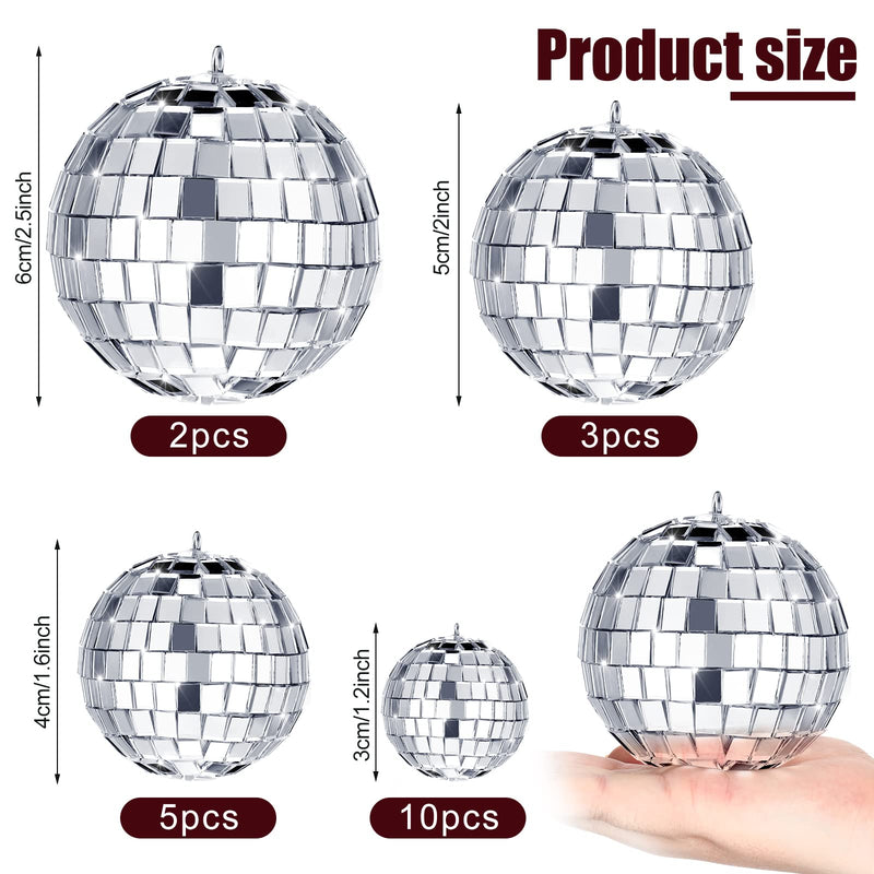 [AUSTRALIA] - MTLEE 20 Pcs Mini Disco Ball Decoration Ornaments Hanging Mirror Disco Ball with Rope Cake Topper Different Size 70s Disco Themed Party Wedding Supplies(2.4 Inch, 2 Inch, 1.6 Inch, 1.2 Inch) 2.4 Inch, 2 Inch, 1.6 Inch, 1.2 Inch 