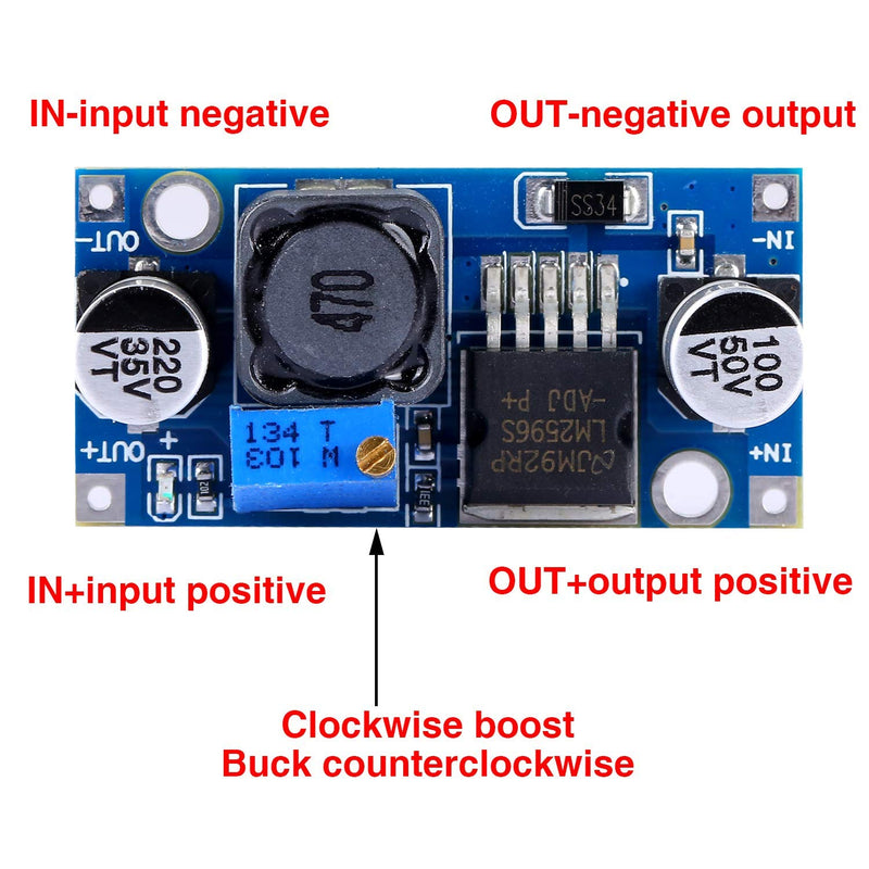 Yizhet LM2596 DC to DC Buck Converter, 3.0 - 40 V to 1.5 - 35 V Power Supply Step Down Module, Buck Converter Module, Down Converter, Adjustable Power Supply Buck Converter, Pack of 5