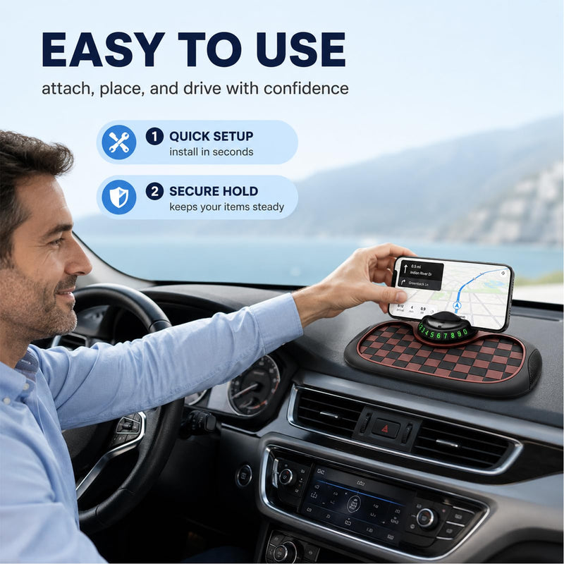 Anti Slip Mat for Car Dashboard,Dash Mat,Multi-Functional Support Anti-Slip Pad,3 in 1 Dashboard Grip Pads for Phones,Support Anti Slip Pad for Phones Sunglasses Keys Gadgets(Black + Brown)