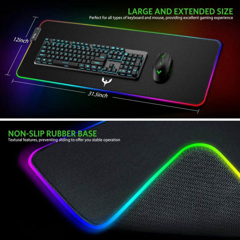 Blade Hawks RGB Gaming Mouse Pad, Extra Large Extended Soft LED Mouse Pad, Anti-Slip Rubber Base, Computer Keyboard Mousepad Mat (31.5 x 12 Inch) Black