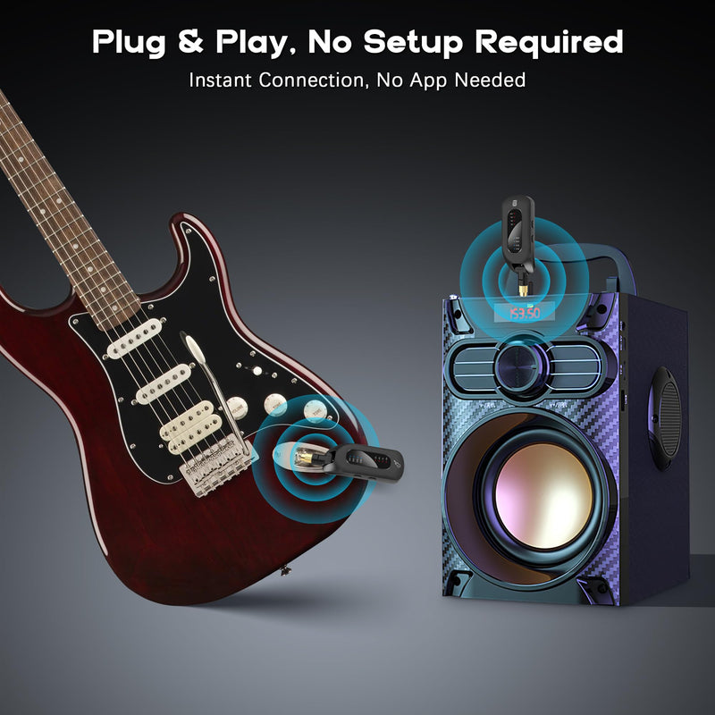5.8GHz Wireless Guitar Audio System - Rechargeable Transmitter and Receiver with 4 Channels, Low Latency and Over 164ft Long Range Transmission, Compatible Guitar Bass Electric Instruments 5.8GHz