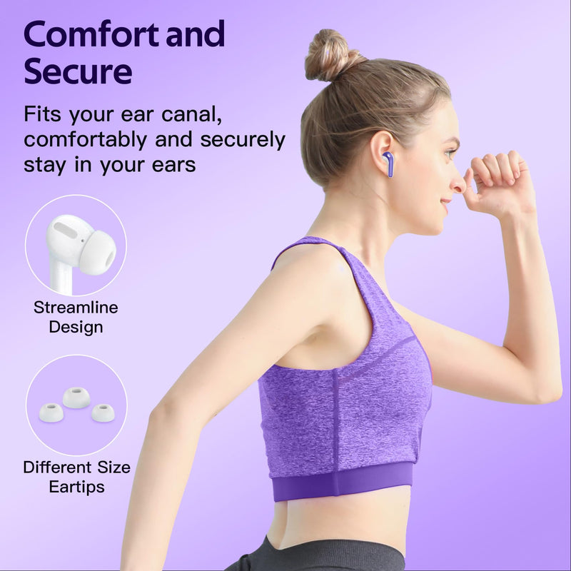 TAGRY 2 Sets X08 Black and Phantom Purple Bluetooth Headphones True Wireless Earbuds 60H Playback Ear Buds with Wireless Charging Case in-Ear Earbuds with Mic