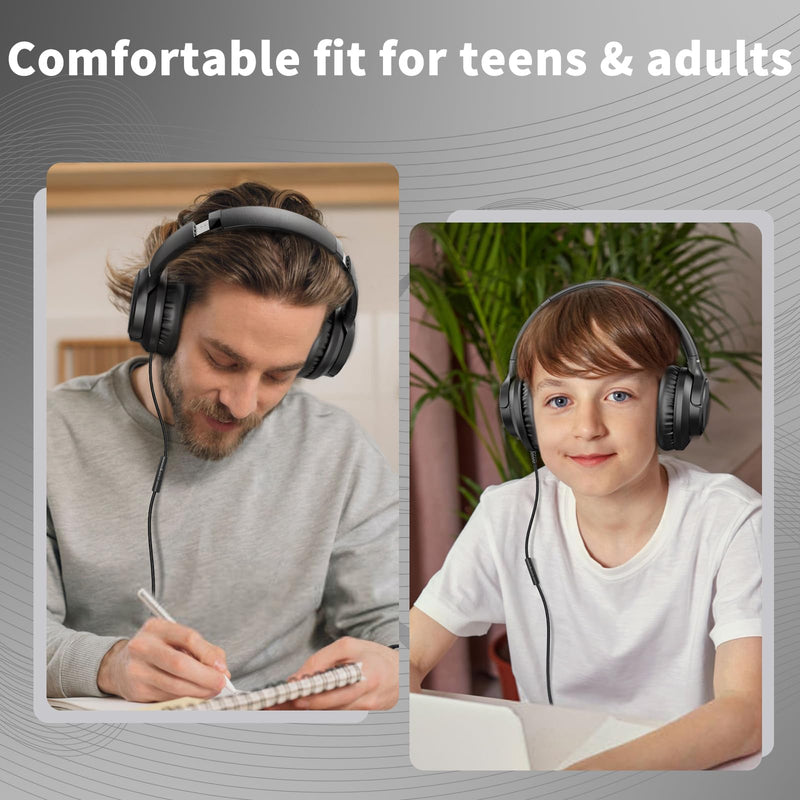 [AUSTRALIA] - Headphones Wired with Microphone, Over Ear Foldable Headphones with 4.9ft Tangle-Free Nylon Cord, 3.5mm Plug in Headphones for Smartphone,Tablet,Computer,MP3/4 (Black) 