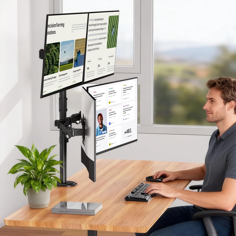 PUTORSEN Quad Monitor Desk Mount, 4 Screens, 17-32", 19.8 lbs Each | Fully Adjustable Stacked Mount with Heavy-Duty Arms, Tilt & Swivel, VESA 75/100, C-Clamp & Grommet Base, Black