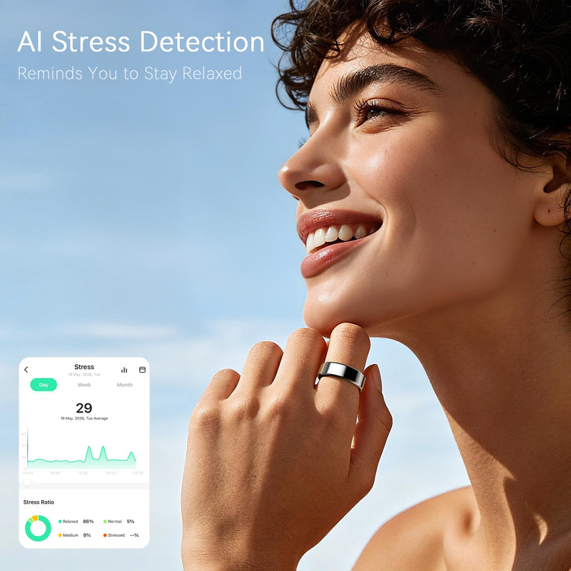2026 Smart Ring For Women & Men, Sleep Health Fitness Tracker, No APP Fee | Track Sleep, Heart Rate, Blood Oxygen and Stress with Lightweight Smart Ring, 5-7 Days Battery Life, iOS & Android Compatible Gold 9 Metallic