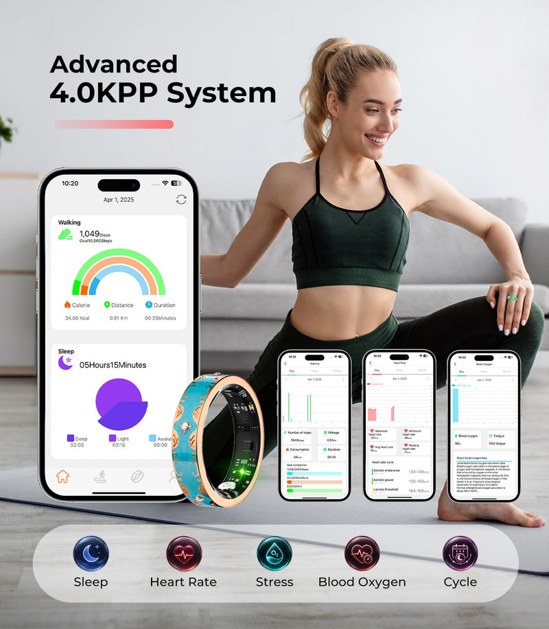 Diamond Smart Ring and Wireless Charging Case 【Industry Rank 1-10 Measurement Error】 Smart Ring for Women for man - Advanced Health Tracker for Wellness and Activity Tracking, Blue 10#