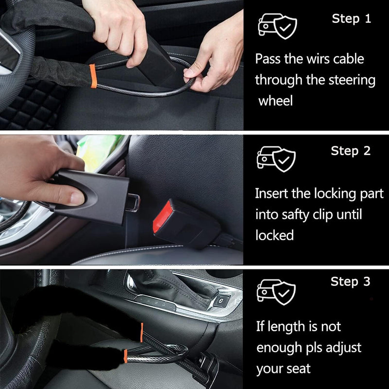 [AUSTRALIA] - Tevlaphee Steering Wheel Lock Seat Belt Universal Anti Theft Car Device Prevention with 3 Keys for Security Fit Most Vehicles Truck SUV Van(Black) Black 