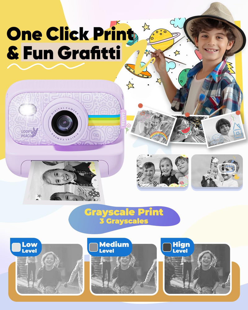 Instant Print Camera for Kids,Portable Toy for 3-12 Year Old Girl,48MP Digital Cameras for Toddler, Christmas Birthday Gifts for 4 5 6 7 8 9 10 Year Old Boys Purple