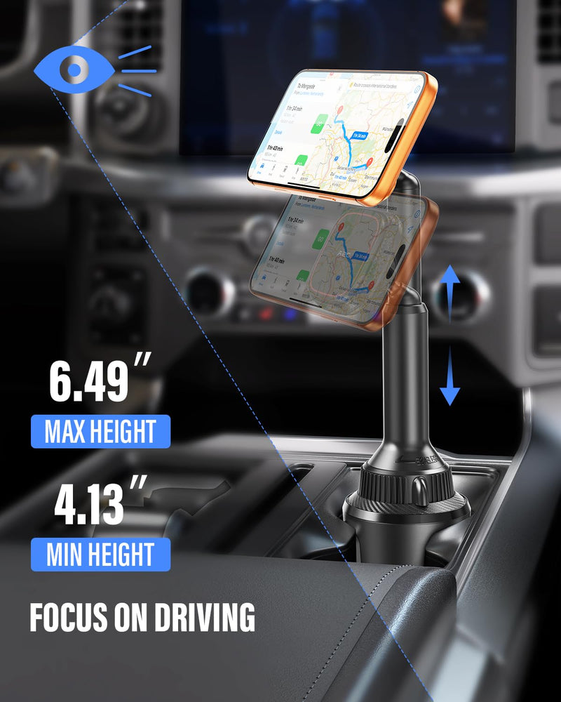 Cup Holder Phone Mount for MagSafe, Strong N55 Magnetic Hold, 360° Rotation | 1-second snap-on, stable expandable cup base, anti-shake design, ultra-strong N55 magnetic hold, leather-texture design Black & Red-Magsafe