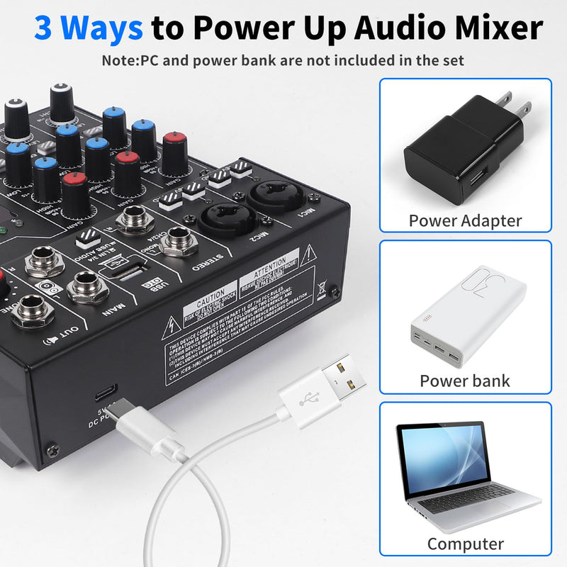 4 Channel Audio Mixer with 99 Sound Effects for PC,BT DJ Mixer Portable Sound Mixing Console with USB Recording Input for Live Streaming,Podcasting,DJ Show,Wedding