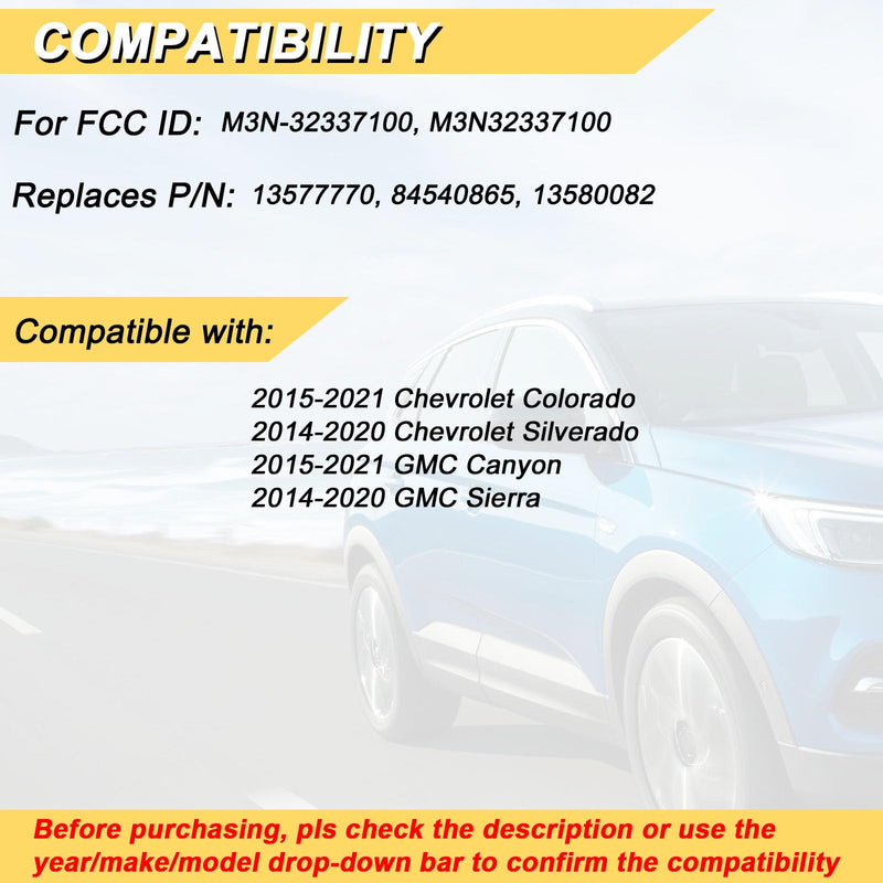 [AUSTRALIA] - Key Fob Replacement for 2014-2020 Chevy Silverado 1500 2500 3500/15-21 Colorado/ 2015-2021 GMC Canyon/ 14-20 Sierra Car Keyless Entry Remote Control, M3N-32337100, 4 btn 