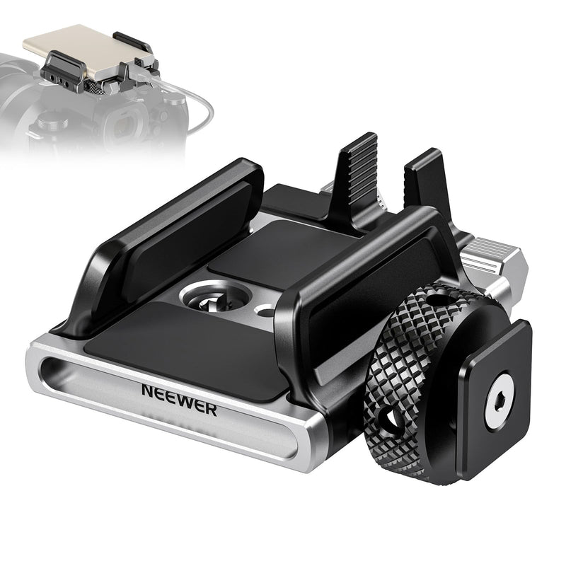 [AUSTRALIA] - NEEWER Universal SSD Holder Mount Bracket with Cold Shoe/Cable Clamp, 1.6"-2.6" for T5 T7 T9 SSD, Compatible with SmallRig Cage for BMPCC 4K 6K, 15 Pro/15 Pro Max Phone Cage, UA059 