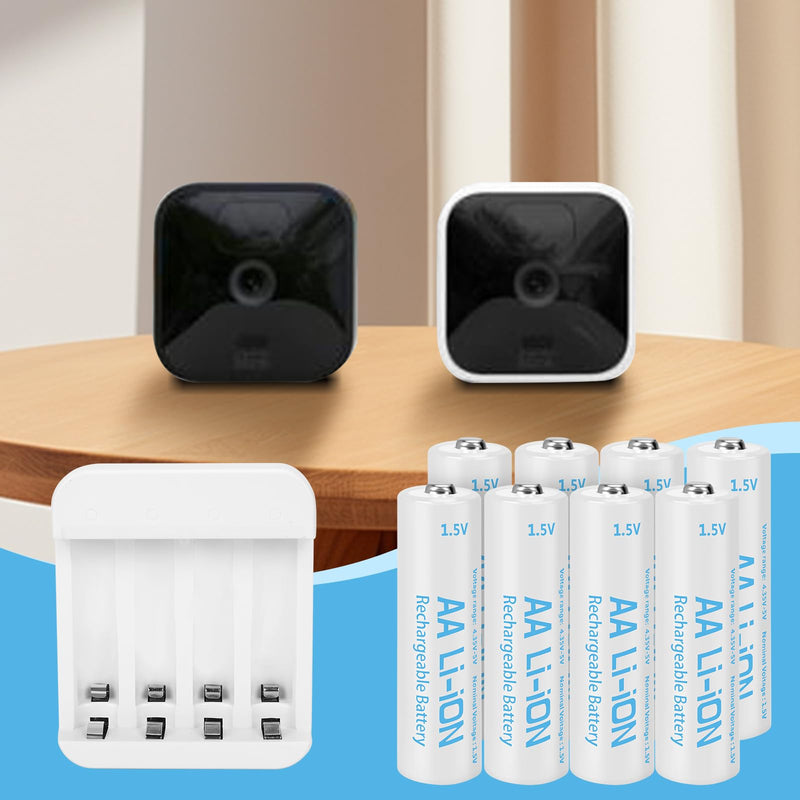 4 Pack Rechargeable 1.5V Lithium AA Batteries with Charger (4-Bay Independent Slot), Long Lasting Double A Size Battery 3600mWh for Blink Camera AA 4 Pack+Charger