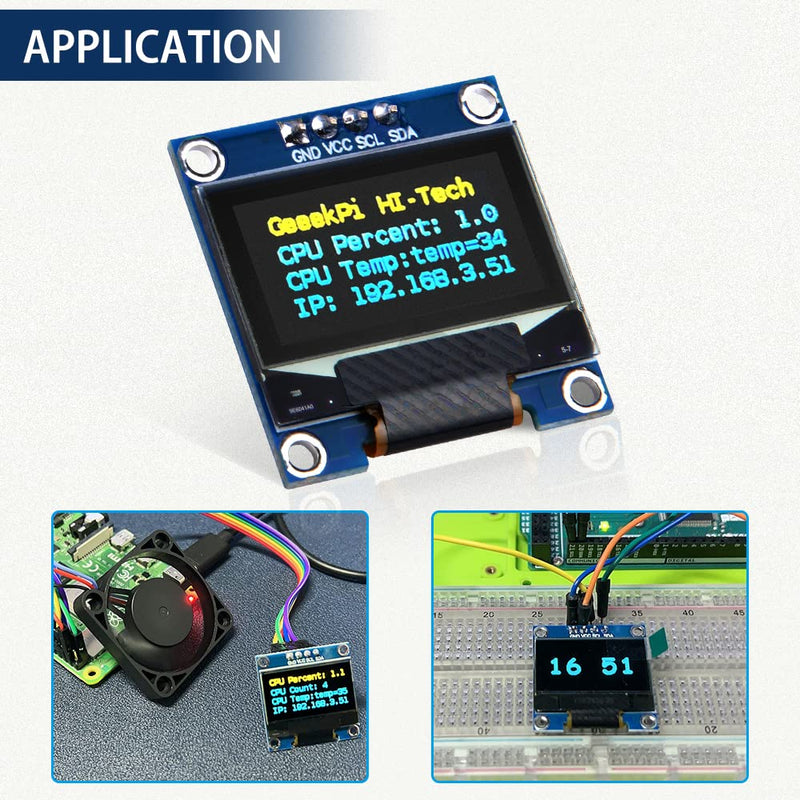 GeeekPi 2Pcs OLED Display Module I2C IIC 128X64 Pixel 0.96 Inch Display Module Yellow Blue Two-Color Display Compatible with Raspberry Pi Arduino 51 Series MCU STM32 R3 and Mega