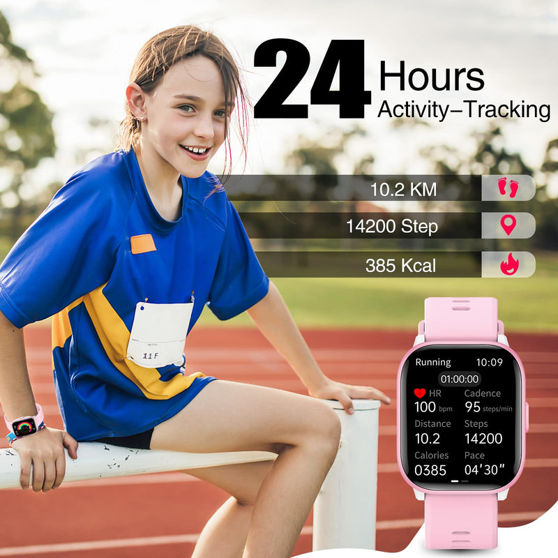 meoonley Kids Watch for Girls Boys with IP68 Waterproof, Girls Watch with 19 Sports Modes, Sleep Tracking, Pedometer, Stopwatch, Kids Activity Tracker, Birthday Gifts for Girls Age 6-15 Years Old Pink