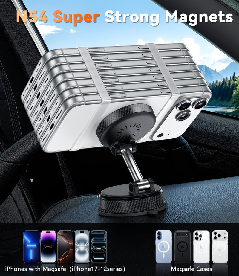 15W Fast Charging Car Phone Holder, [Strong Magnetic & Upgraded Vacuum Suction Cup] 360° Rotation Auto Phone Holder, Car Mount Wireless Charger for Magsafe iPhone 17-12 Series