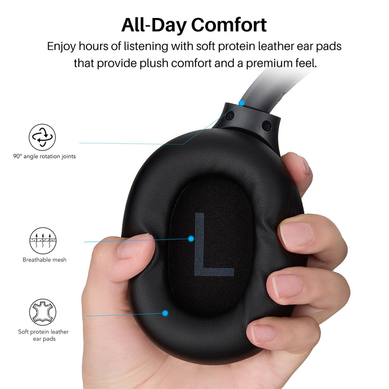 [AUSTRALIA] - TOZO HT3 Hybrid Noise Cancelling Headphones, 90H Battery Life Wireless Over Ear Bluetooth 6.0 Foldable Headset, AI Voice Assistant with 5 Mics, Connect 2 Devices and Hi-Res Sound, 32 EQ Audio Presets Titanium Black Headphones Only 