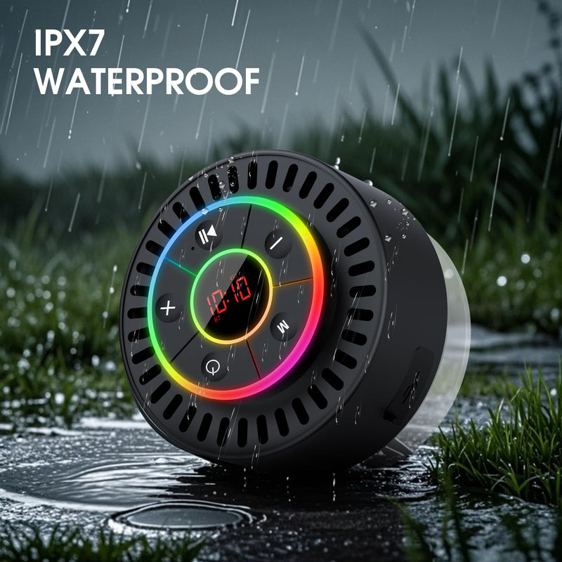 [AUSTRALIA] - Bluetooth Speaker, Shower Speaker IPX7 Waterproof, Speakers Bluetooth Wireless with Rich Bass, Portable Speaker with LED Light, Suction Cup,8H Playtime 