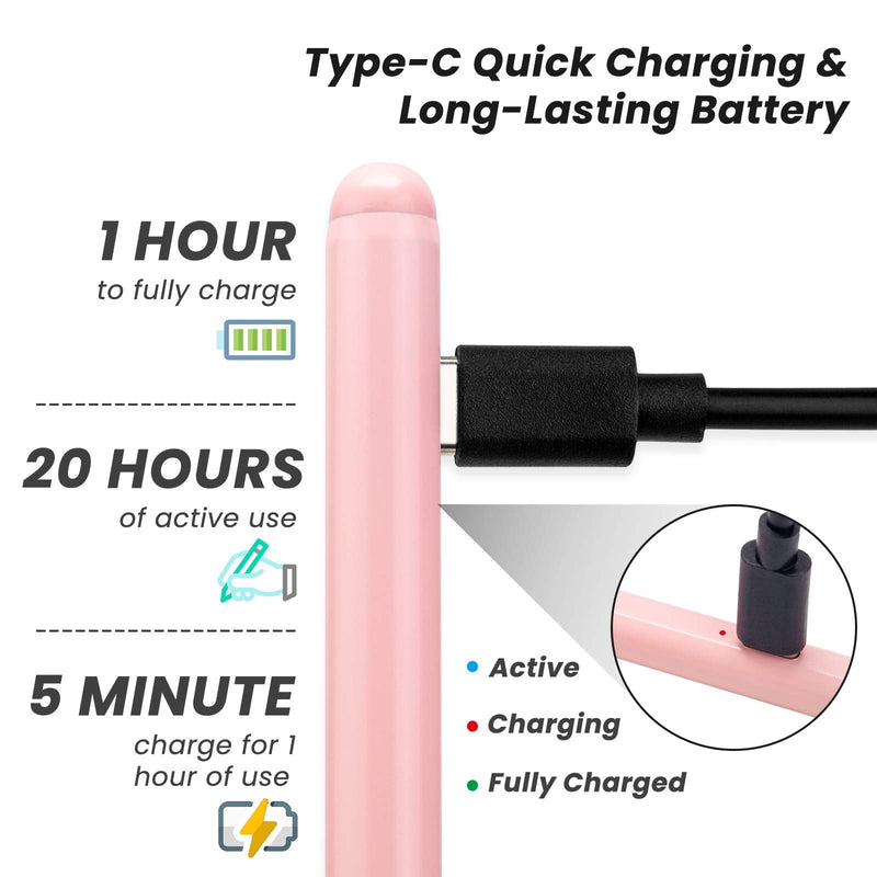 Stylus for Apple iPad 8 10.2 Inch Pencil 2nd Generation,Magnetic and Palm Rejection with 1.2 mm Replaceable POM Tip Active Stylus Pen for iPad 8th Generation Pencil,Pink Pink