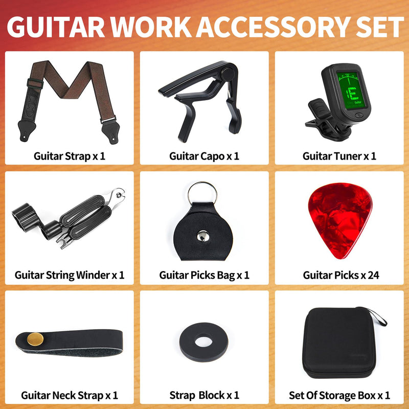 Guitar Accessories Kit:Strap,Capo,Picks,GuitaTuner,guitar string winders,Premium Guitar Gifts for Men, Beginners