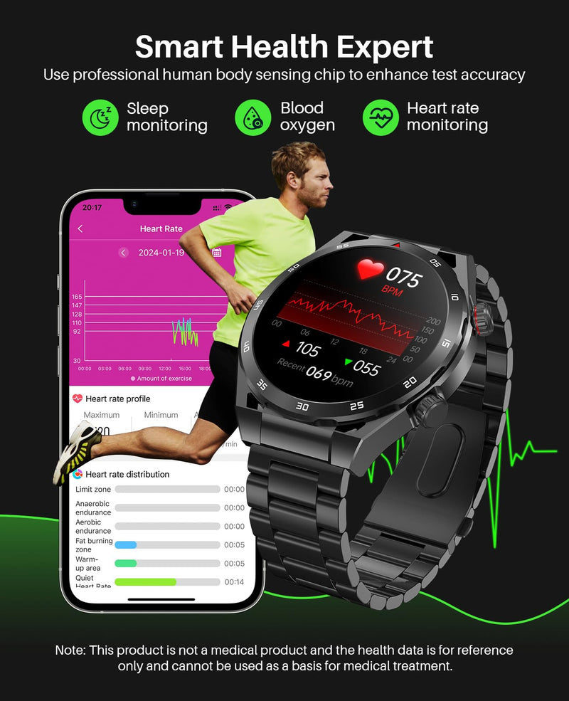 EarlySincere Smart Watches for Men with Blood Pressure, 1.39" HD Fitness Watch, Smartwatches with Heart Rate Blood Oxygen Sleep Monitor for Android and iPhone, Comes with Replaceable Silicone Strap Black Metal