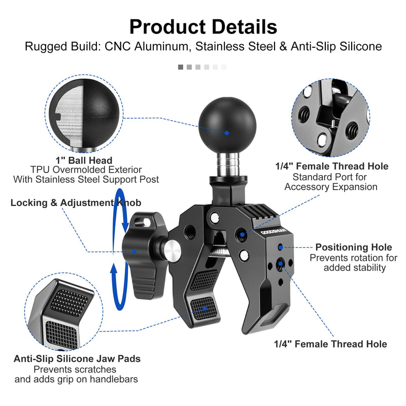 Heavy Duty 1 Inch Ball Head Clamp Mount