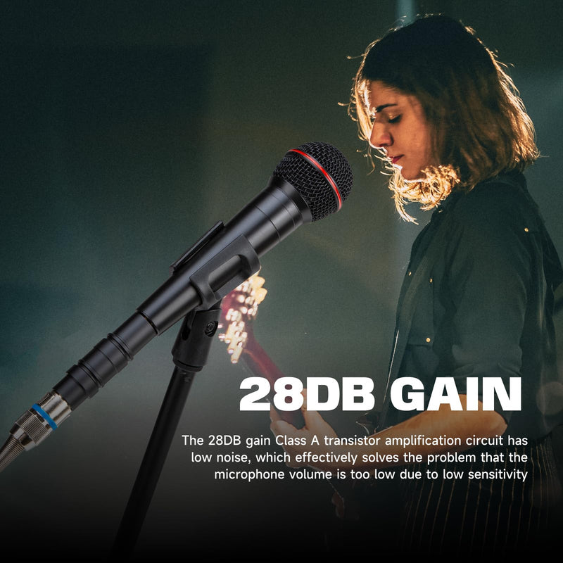[AUSTRALIA] - Bolanle Microphone Preamps 28dB Gain XLR Male to Female Adapter with Gold-Plated Connectors, 48V Phantom Power for SM7B/SM58 Mics, Mixer, Sound Card (Black) BLACK 