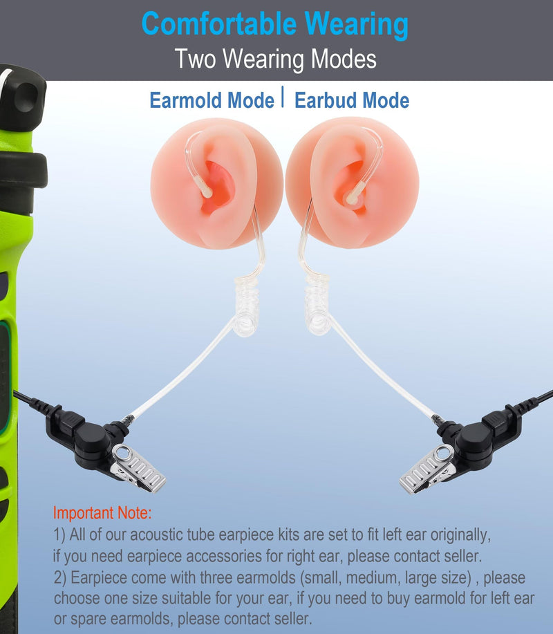 commountain Earpiece with PTT/Mic Compatible for Kenwood Baofeng SAMCOM BTECH Retevis Walkie Talkies Radios and BF-F8HP UV-82 UV-82HP UV-82C UV-5R UV-5X3 TK NX, Acoustic Tube Headset, 2 Pin Style