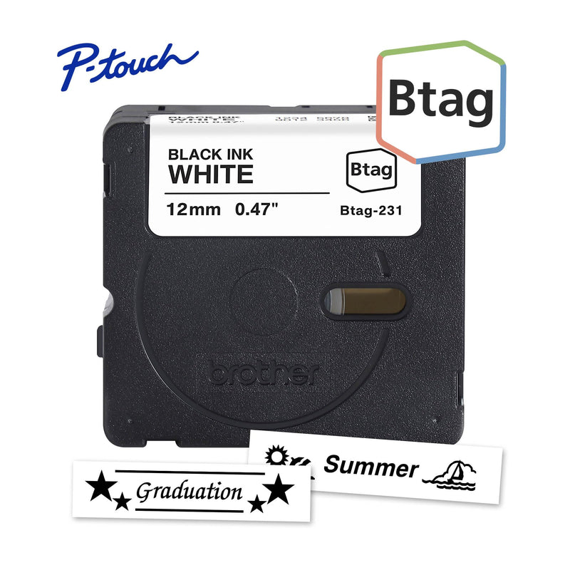 [AUSTRALIA] - Brother Genuine P-Touch Btag BTAG231 Black on White Label Tape ~1/2in by 13.1ft (12mm x 4m) Black Print on White 1 