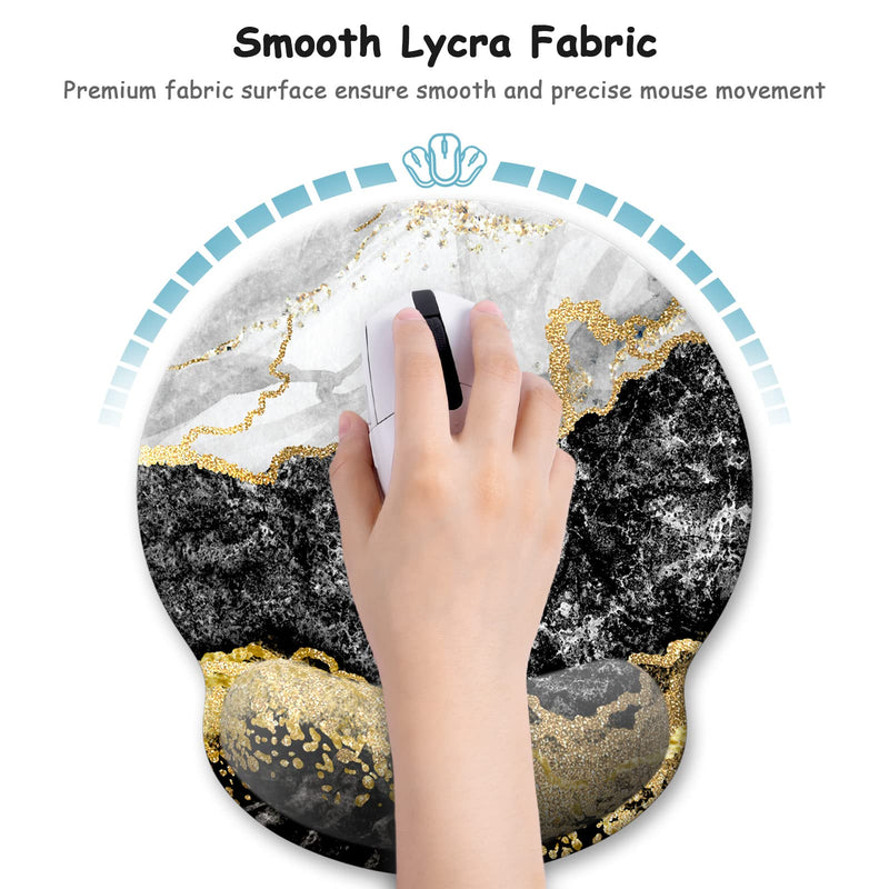 Atufsuat Ergonomic Mouse Pad with Wrist Support, Marble Memory Foam Rest Pads, Cute Computer Laptop Office Accessories Decor, Pain Relief Mousepad for Gaming Work Men Women, Black Gold Marble